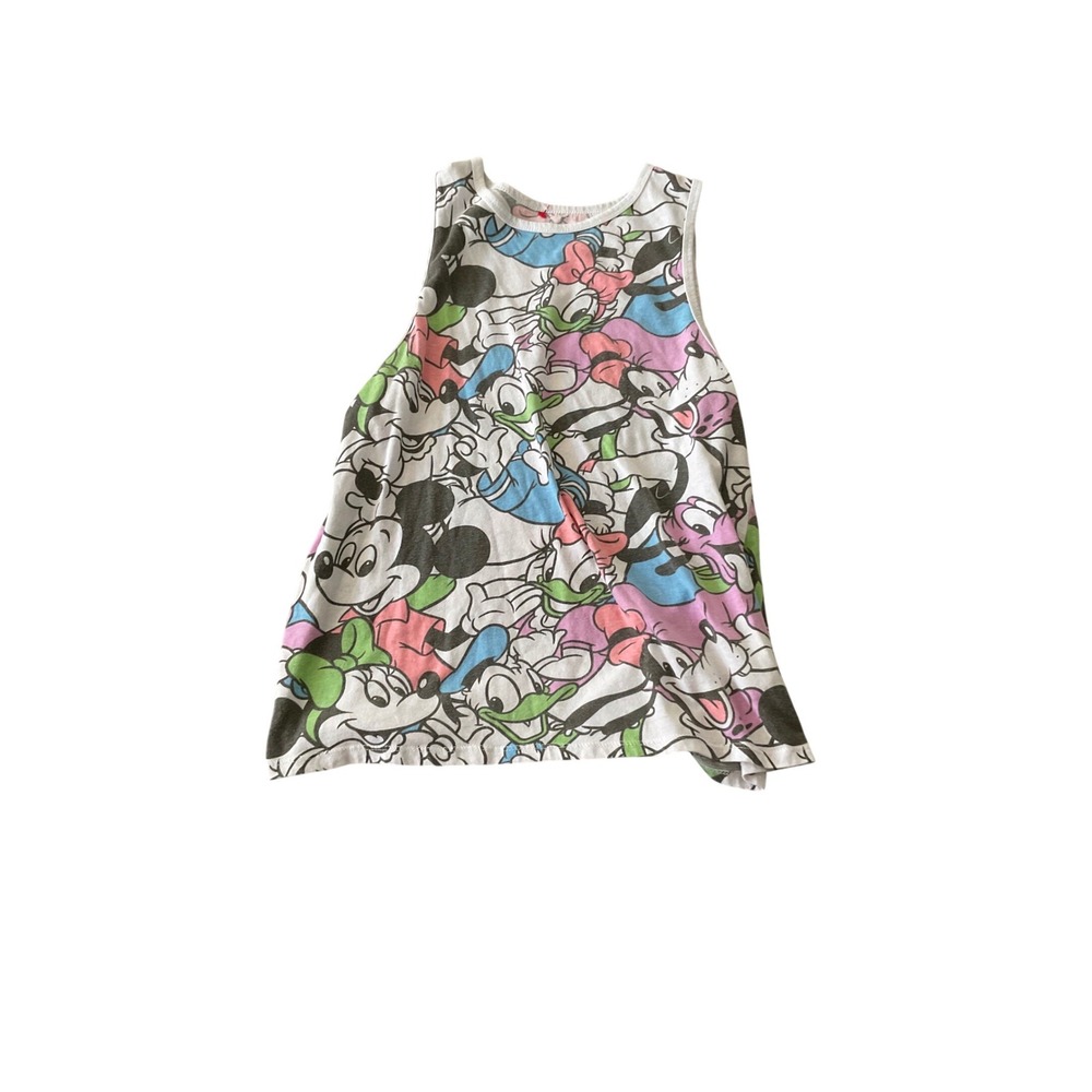 Disney Mickey Minnie Donald Daisy All Over Print Tank Top White Multi Size M 7-9